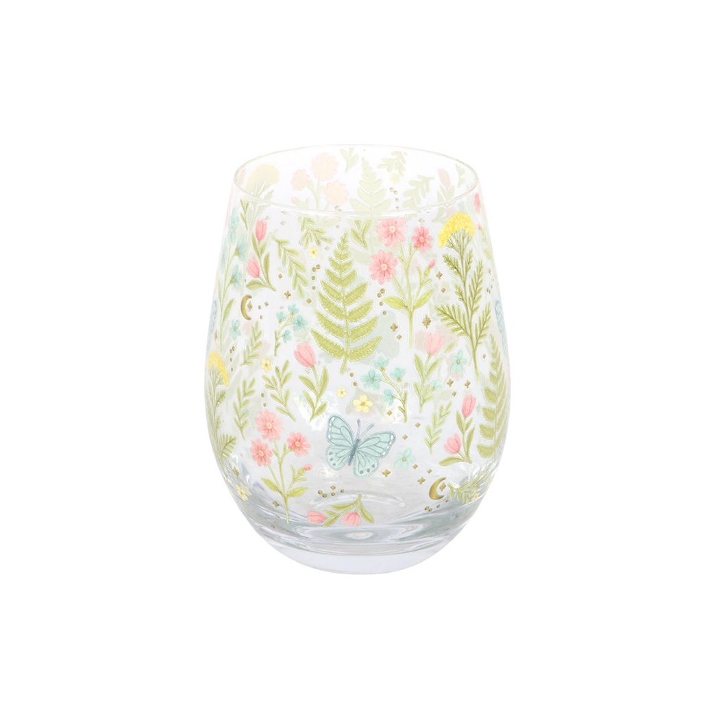 Luna Bloom Floral Print Stemless Glass