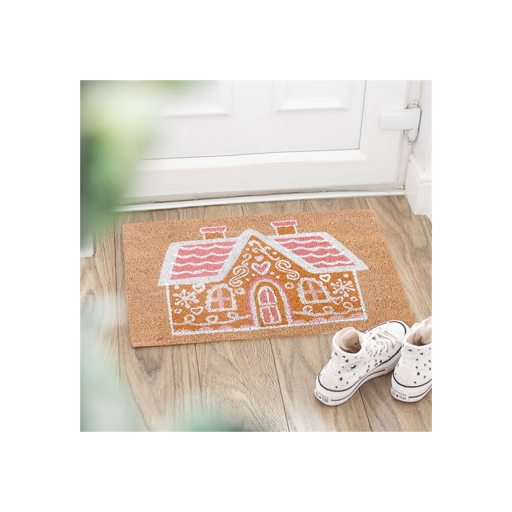 Natural Pink Gingerbread House Doormat