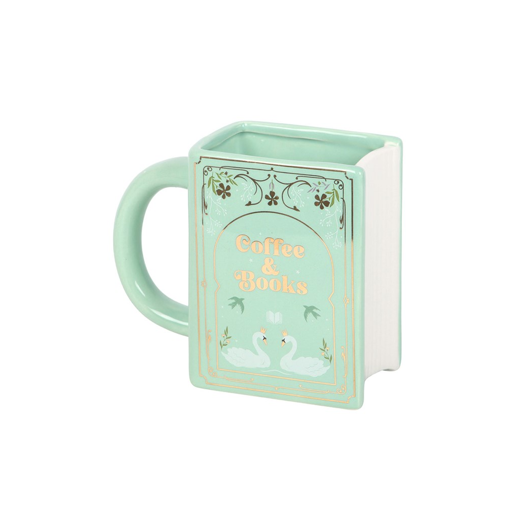 Coffee and Books Green Book Shaped Mug