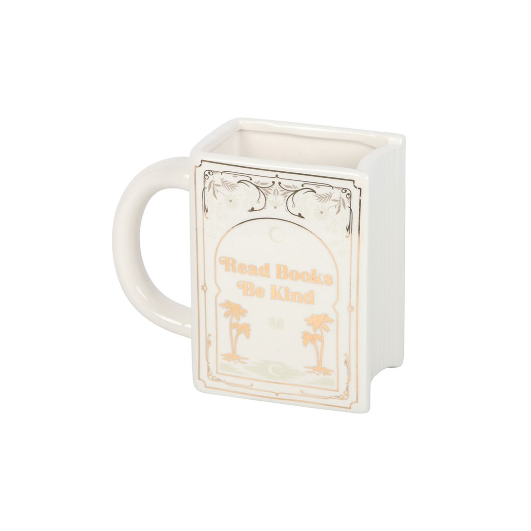 Read Books Be Kind White Book Shaped Mug