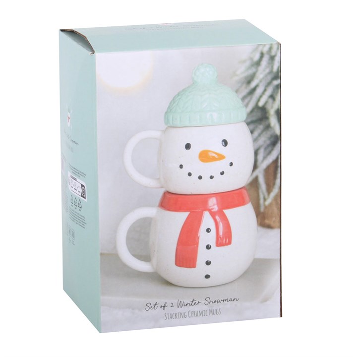 Set of 2 Winter Snowman Stacking Mugs