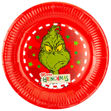 6 Red Merry Grinchmas Paper Plates