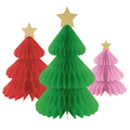 3 Christmas Tree Vibrant Paper Honeycomb Decorations