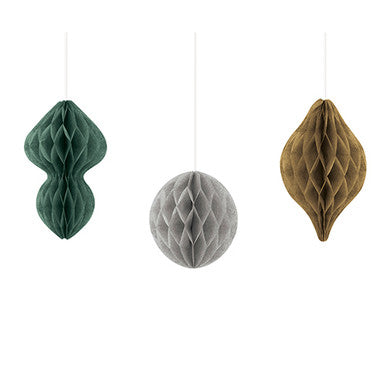 3 Assorted Mini Ornament Honeycomb Hanging Decorations