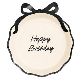 6 Black & Cream Happy Birthday Paper Plates