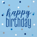 16 Happy Birthday Glitz Blue & Silver Paper Napkins
