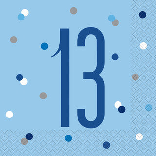 16 Birthday Age Glitz Blue & Silver Paper Napkins