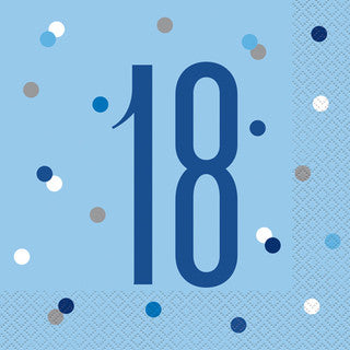 16 Birthday Age Glitz Blue & Silver Paper Napkins