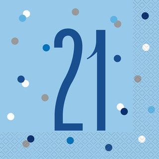 16 Birthday Age Glitz Blue & Silver Paper Napkins