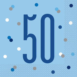16 Birthday Age Glitz Blue & Silver Paper Napkins