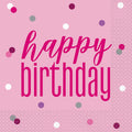 16 Happy Birthday Glitz Pink & Silver Paper Napkins