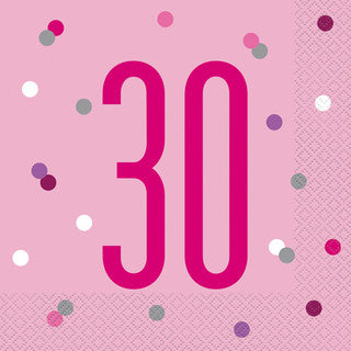 16 Birthday Age Glitz Pink & Silver Paper Napkins