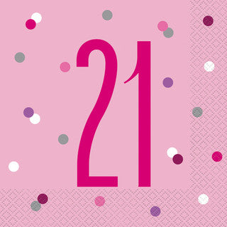 16 Birthday Age Glitz Pink & Silver Paper Napkins