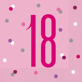 16 Birthday Age Glitz Pink & Silver Paper Napkins