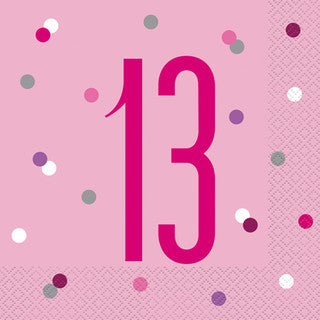 16 Birthday Age Glitz Pink & Silver Paper Napkins