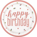 8 Happy Birthday Glitz Rose Gold Paper Plates
