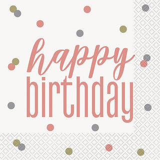 16 Happy Birthday Rose Gold Glitz Paper Napkins