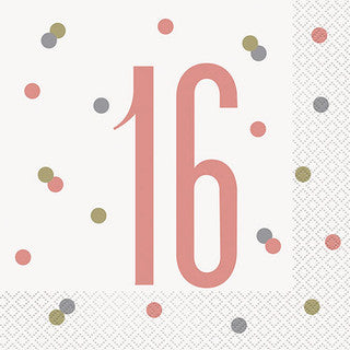 16 Rose Gold Glitz Age Paper Napkins