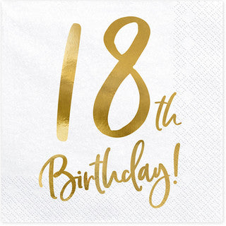 20 Gold & White Birthday Age Paper Napkins