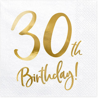 20 Gold & White Birthday Age Paper Napkins