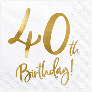 20 Gold & White Birthday Age Paper Napkins