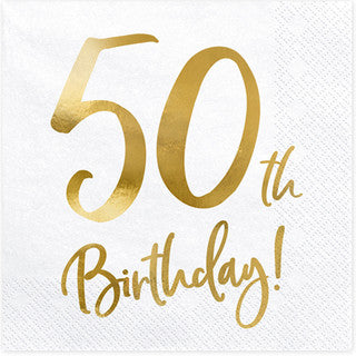 20 Gold & White Birthday Age Paper Napkins