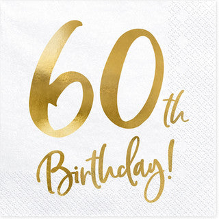 20 Gold & White Birthday Age Paper Napkins