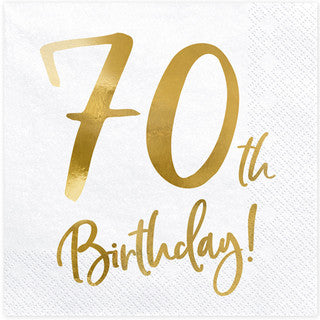 20 Gold & White Birthday Age Paper Napkins