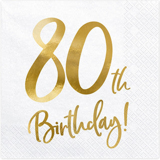 20 Gold & White Birthday Age Paper Napkins