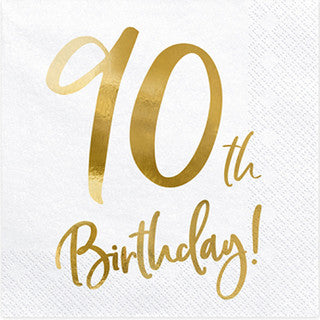 20 Gold & White Birthday Age Paper Napkins