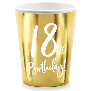 6 Gold & White Birthday Age Paper Cups