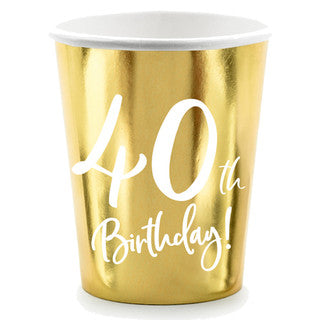 6 Gold & White Birthday Age Paper Cups