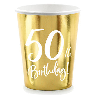 6 Gold & White Birthday Age Paper Cups