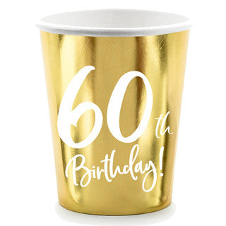 6 Gold & White Birthday Age Paper Cups