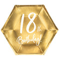 6 Gold & White Birthday Age Paper Plates