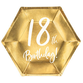 6 Gold & White Birthday Age Paper Plates