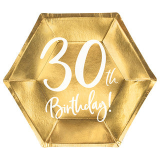6 Gold & White Birthday Age Paper Plates