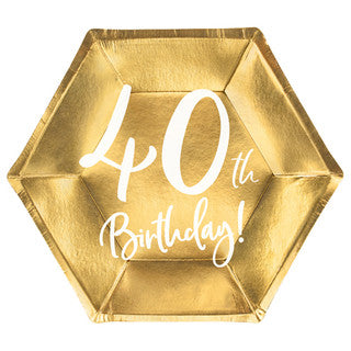 6 Gold & White Birthday Age Paper Plates