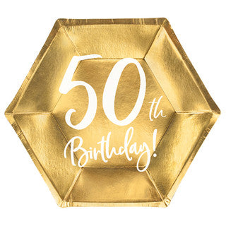 6 Gold & White Birthday Age Paper Plates