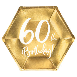6 Gold & White Birthday Age Paper Plates