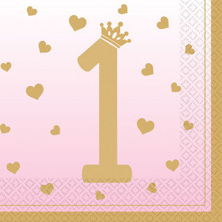 16 1st Birthday Pink Paper Napkins