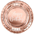 6 Happy Birthday Metallic Rose Gold Paper Plates
