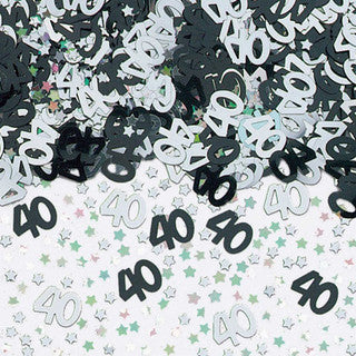 Age 40 Black & Silver Metallic Confetti