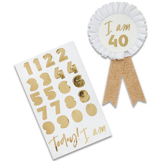 Gold Rosette Birthday Badge with Stickers