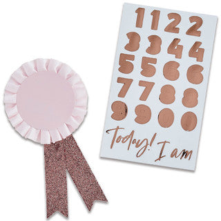 Rose Gold Rosette Birthday Badge with Stickers
