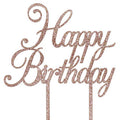 Happy Birthday Sparkling Fizz Rose Gold Acrylic Cake Topper