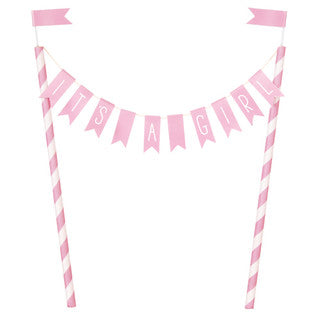 It's A Girl Pink Bunting Cake Topper