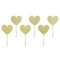 6 Gold Glittery Heart Cupcake Toppers