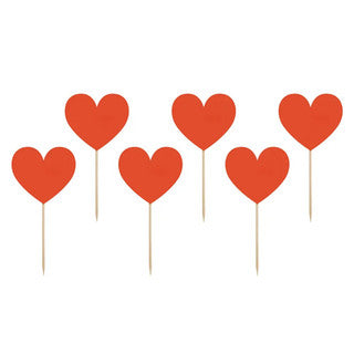 6 Red Heart Cupcake Toppers