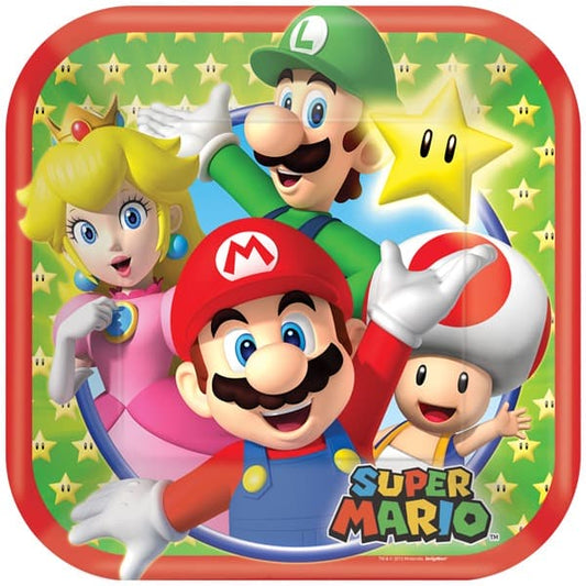 8 Super Mario 18cm Square Paper Plates